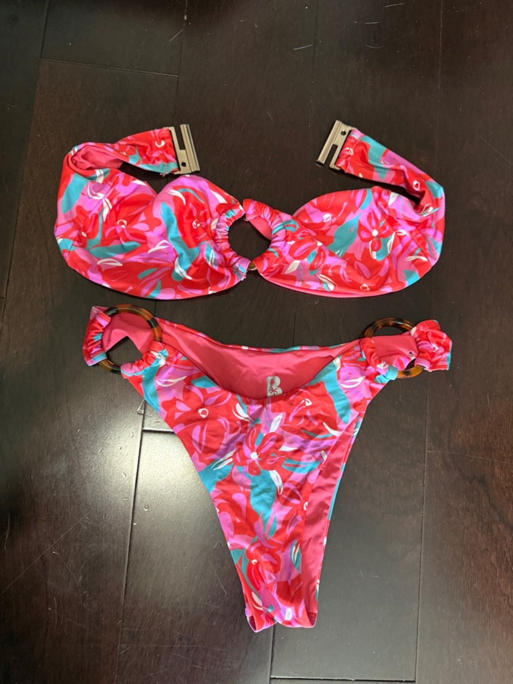 Blackbough Pink and Turquoise Floral Bandeau Bikini Set